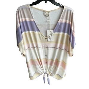 TRUE SELF dolman watercolor purple bubblegum pink cream Beachy top NWT sz XXL